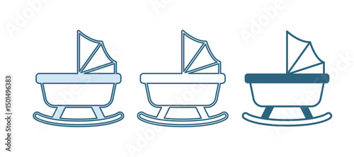 Blue Baby stroller icon isolated on white background. Baby carriage, buggy, pram, stroller, wheel. Vector