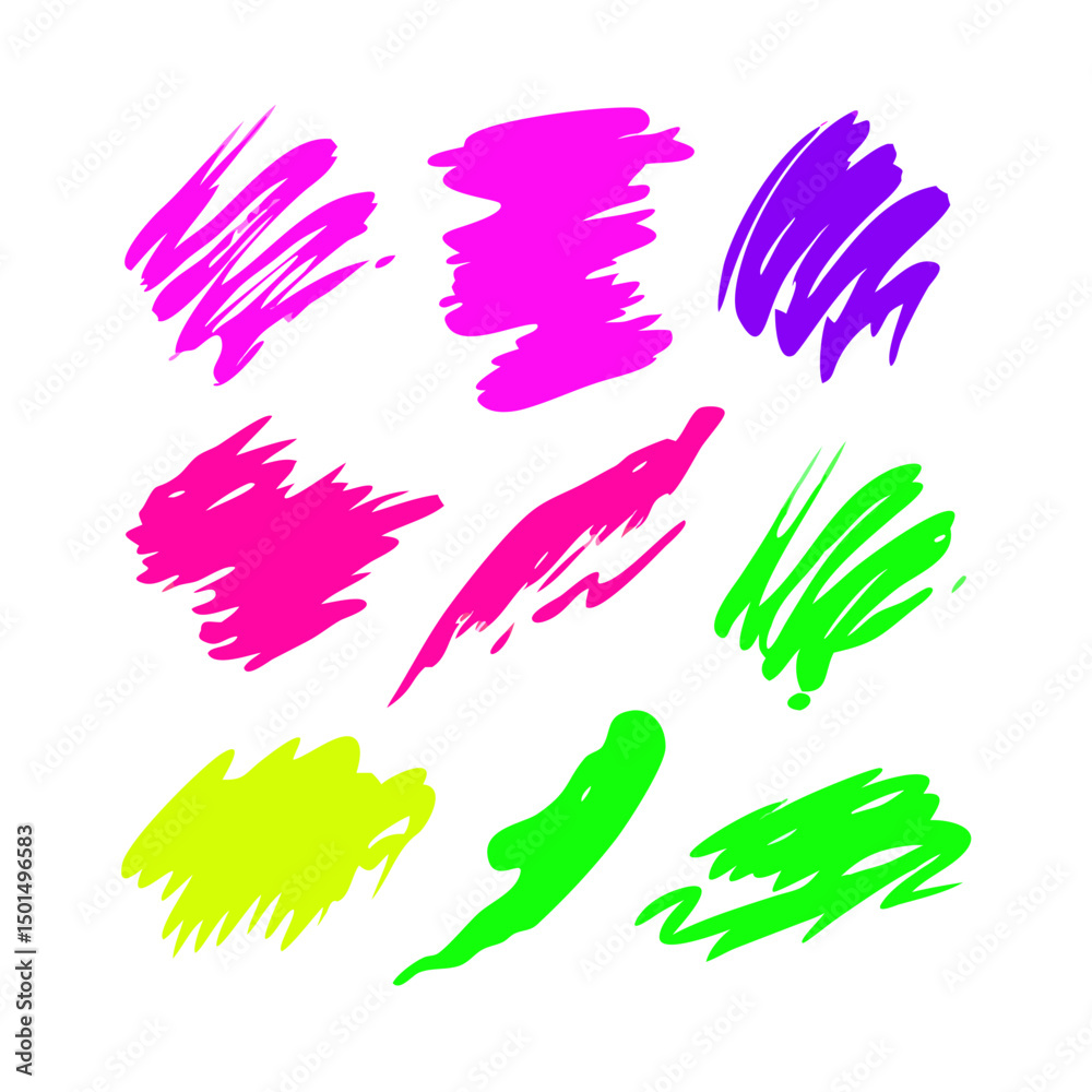 Fototapeta premium Neon color paint splatter set isolated transparent background