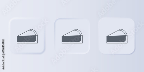 Grey Cherry cheesecake slice with fruit topping icon isolated on grey background. Set icons in square buttons. Vector