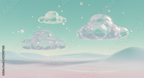 Dreamy Glass Cloudscape Abstract Pastel Landscape Illustration