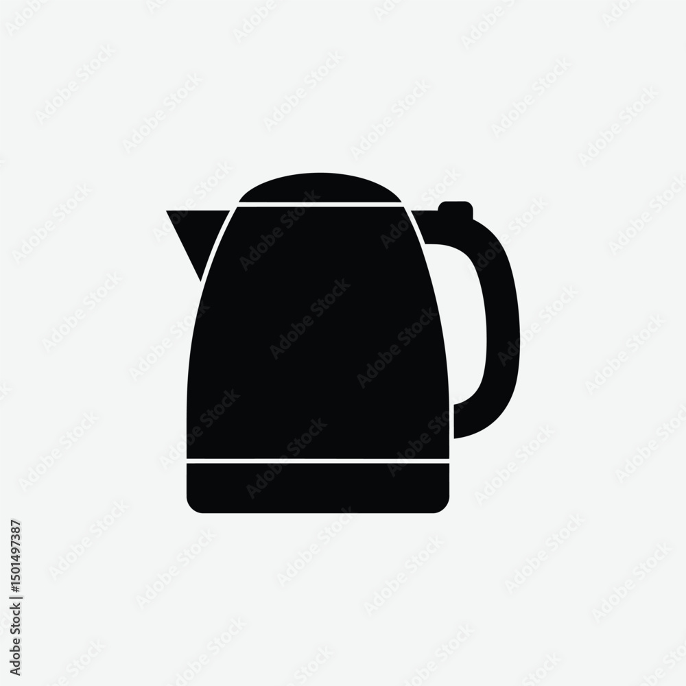 Obraz premium Minimalist Electric Kettle Icon – 2D Vector Black Silhouette Flat Design on White Background