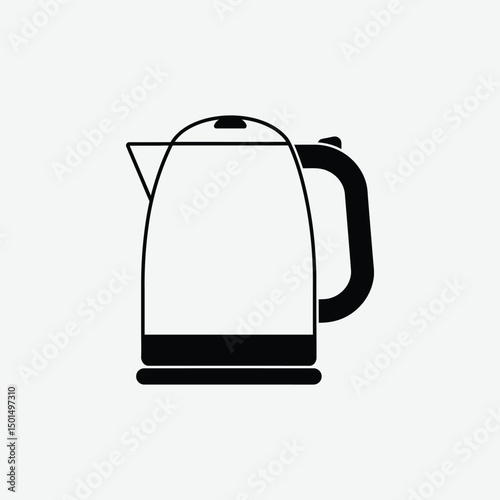 Minimalist Electric Kettle Icon – 2D Vector Black Silhouette Flat Design on White Background