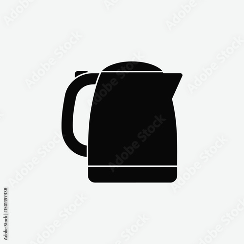 Minimalist Electric Kettle Icon – 2D Vector Black Silhouette Flat Design on White Background