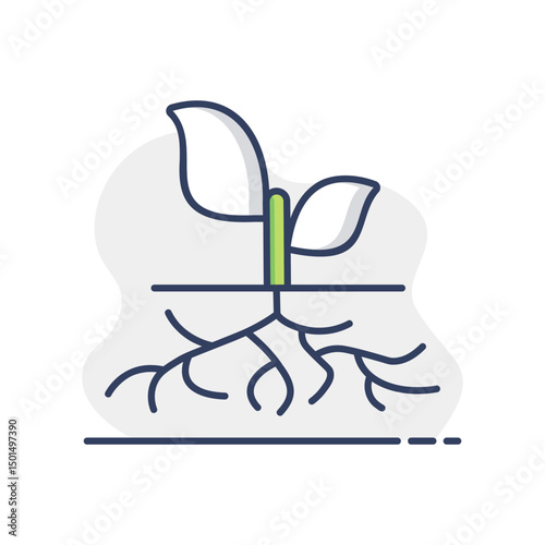 Young green plant with strong roots visible icon