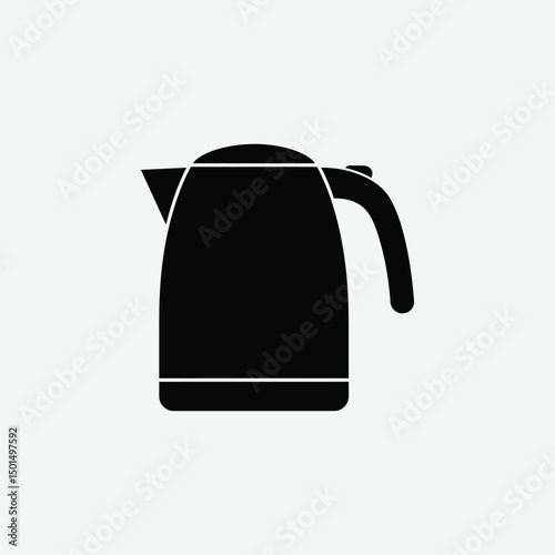 Minimalist Electric Kettle Icon – 2D Vector Black Silhouette Flat Design on White Background