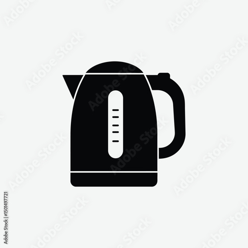 Minimalist Electric Kettle Icon – 2D Vector Black Silhouette Flat Design on White Background