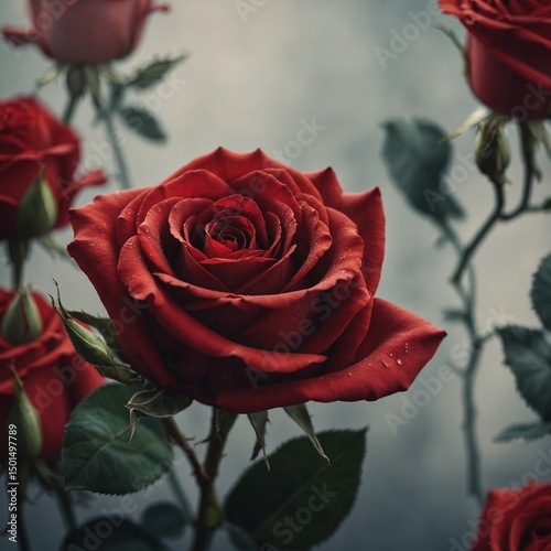 red roses on a green background