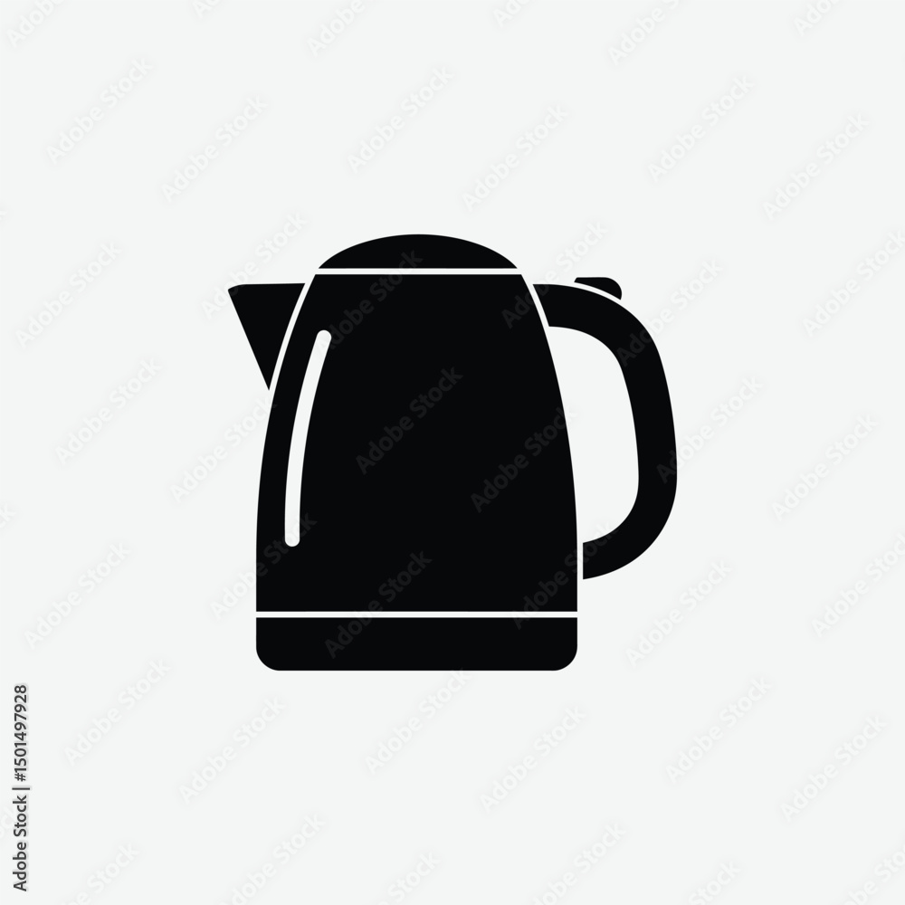 Obraz premium Minimalist Electric Kettle Icon – 2D Vector Black Silhouette Flat Design on White Background