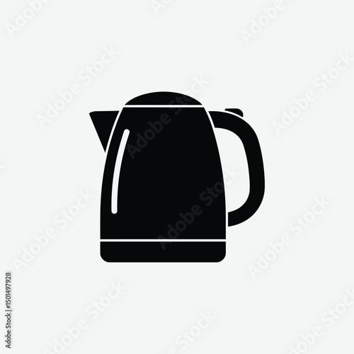 Minimalist Electric Kettle Icon – 2D Vector Black Silhouette Flat Design on White Background