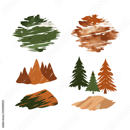 Professional autumn landscape elements isolated on white background