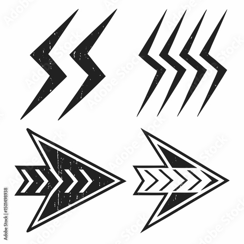 Stylish black and white arrow and lightning bolt graphic design elements