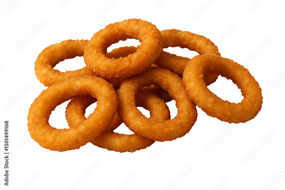 Crispy Golden Onion or Calamari Rings isolated on transparent background Crispy Golden Onion or Calamari Rings isolated on transparent background