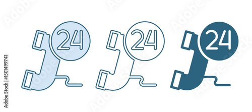 Blue Telephone 24 hours support icon isolated on white background. All-day customer support call-center. Full time call services. Vector