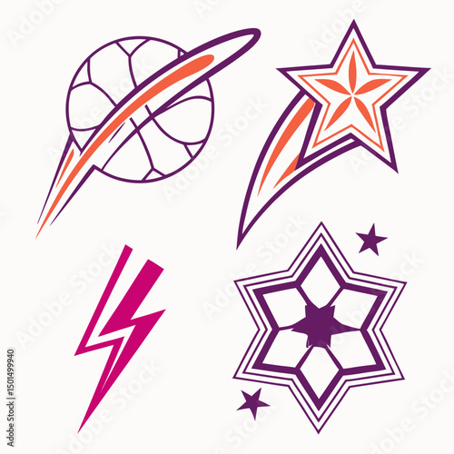 Abstract sport logo design elements stars ball lightning