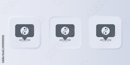 Grey Yin Yang symbol of harmony and balance icon isolated on grey background. Set icons in square buttons. Vector