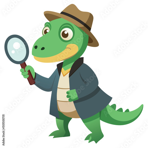 Paleontologist dinosaur logo cartoon dino holding fossil vector illustration