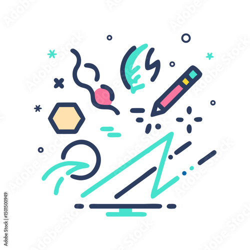 Abstract design elements colorful lines shapes isolated png