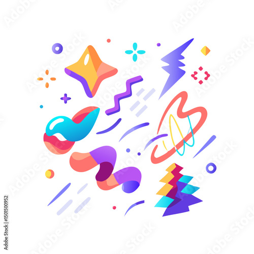 Vibrant abstract shapes design element, isolated cutout, transparent background