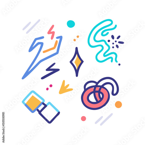 Abstract colorful doodle design elements isolated on white background