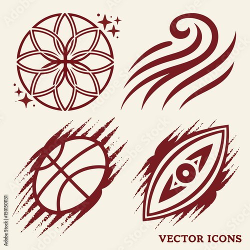 Abstract maroon vector icons set design elements