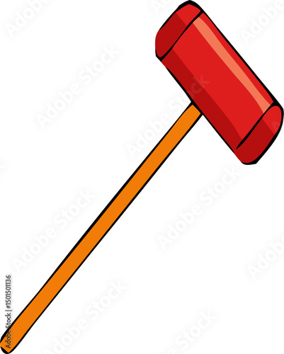 Rubber mallet with wooden handle, isolated on white background. Tile hammer. Hand tools for laying tiles and stones.