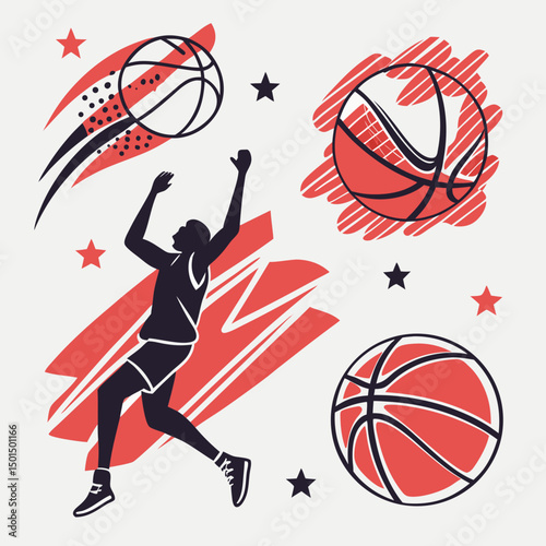 Basketball player silhouette dynamic action sports graphic design