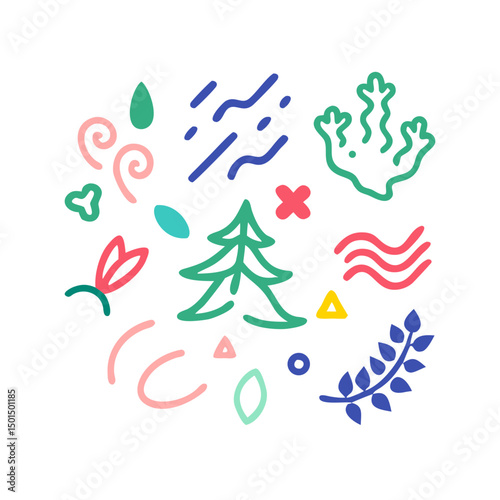 Colorful nature elements design png transparent background