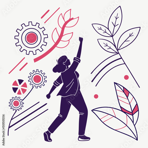 Woman celebrating success achievement growth progress concept illustration