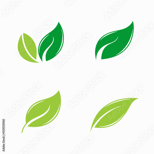 Green Leaf Vector Icon Set for Eco Branding.