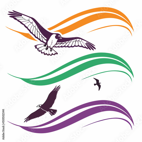 Majestic birds in flight soaring through colorful sky