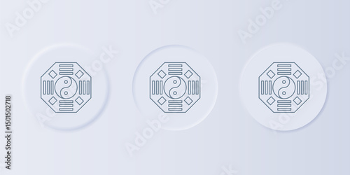 Grey Yin Yang symbol of harmony and balance icon isolated on grey background. Set icons in square buttons. Vector
