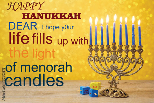 Celebration of Hanukkah with Menorah and Candles"

"Hanukkah Festival: Illuminated Menorah and Festive Candles"