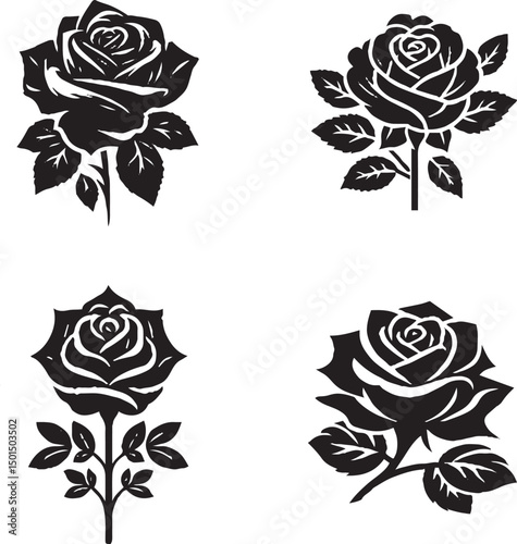 Black and White Stylized Rose Silhouettes