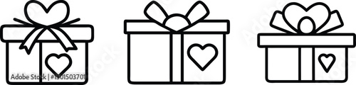 A simple illustration of three gift boxes decorated with hearts suitable for Valentine's Day, Three gift boxes with heart shaped ribbons and hearts on the boxes Valentines Day gifts