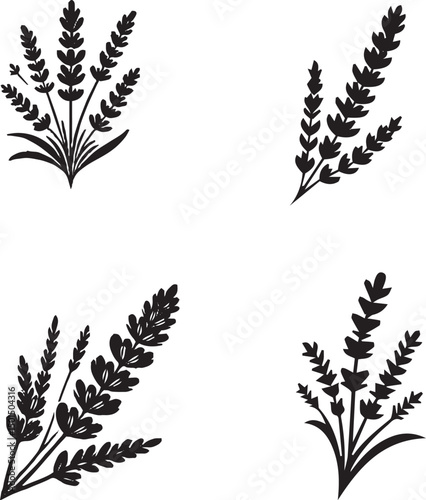 Black and White Stylized Lavender Silhouettes in Grid