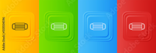 White Medical protective mask icon isolated on colorful background. Set icons in square buttons. Vector