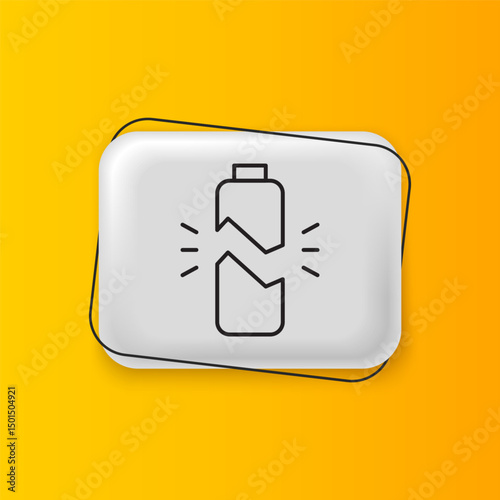 Black Broken battery icon isolated on yellow background. Silver rectangle button. Vector