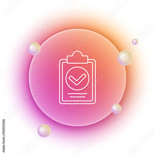 White Verification of delivery list clipboard icon isolated on white background. Orange and pink gradient circle background. Vector