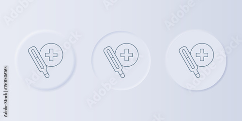 Grey Medical thermometer for medical examination icon isolated on grey background. Set icons in square buttons. Vector