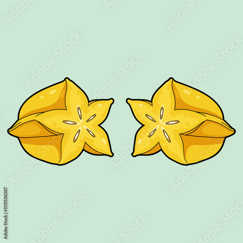 a vector  star fruit vector that splits into two halves