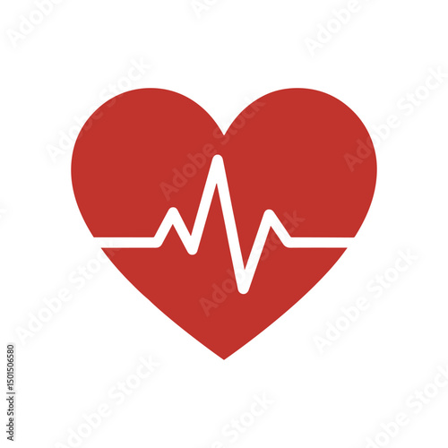 Heartbeat Pulse Line Icon, Flat Medical Heartbeat Symbol on White Background