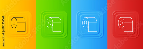 White Toilet paper roll icon isolated on colorful background. Set icons in square buttons. Vector