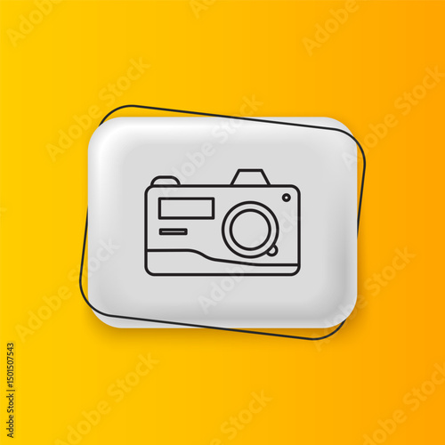 Black Photo camera icon isolated on yellow background. Foto camera icon. Silver rectangle button. Vector