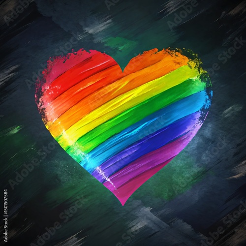 Colorful rainbow heart painted against dark textured background expressing love and inclusivity