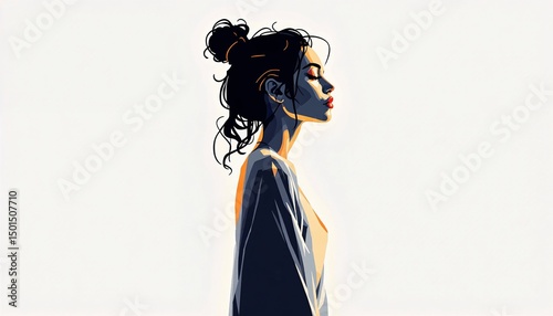 Minimal line art drawing of female figure showcasing elegance and simplicity in profile view during serene moment
