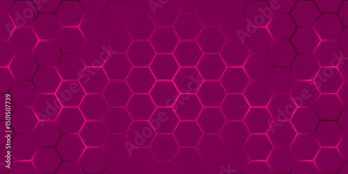 Abstract Futuristic Pink Hexagon Grid Background with light. Geometric Hexagonal Background in Pink Tones. Abstract Network Hexagons in Pink Color Scheme. 