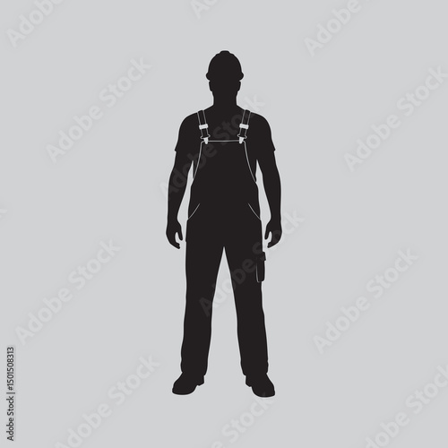 vector silhouette of a construction worker with his work clothes and tools for work