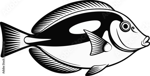 Vibrant Blue Tang fish in a dynamic silhouette, on a clean white background