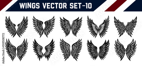 Elegant Angel Feather Vector Collection – Black Wing Clipart for Tattoo Artists, Fantasy Illustrators, and Gothic Art Projects.