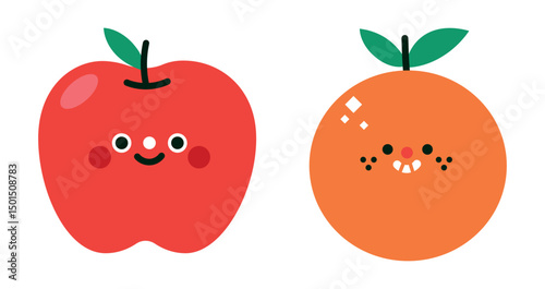 Set Vegetables and fruits funny stickers